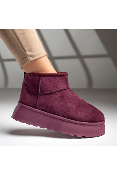 Modlet.ro Women's burgundy short suede boots MOD12590