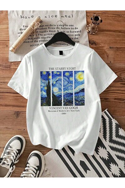 Rokeby Unisex Van Gogh με τύπωμα Λευκό T-shirt