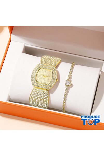 QUARTZ Ceas elegant de lux auriu pentru femei cu brățară CDQZ110