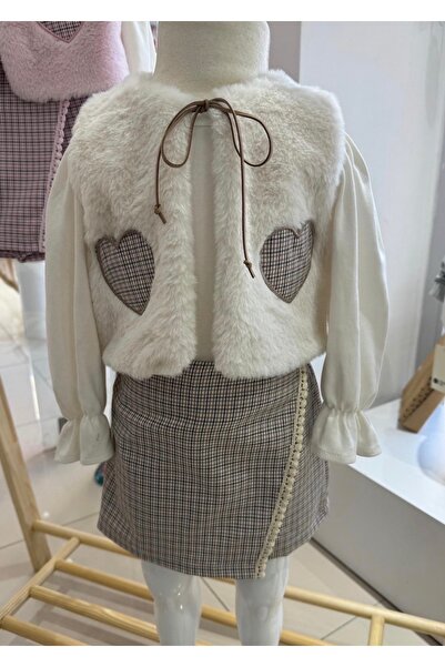 ERVA KIZ ÇOCUK KALP DETAYLI PELUŞ YELEKLİ 3’LÜ TAKIM