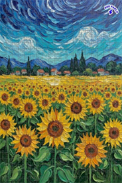 Teona Ahşap Van Gogh Yıldızlı Geceler Ayçiçek Tarlası Yağlı Boya Görünümlü Ah...