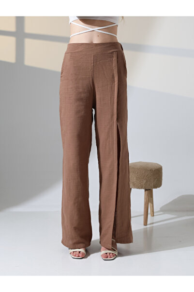 CARLA MARA Pantaloni din muselină cu fante maro