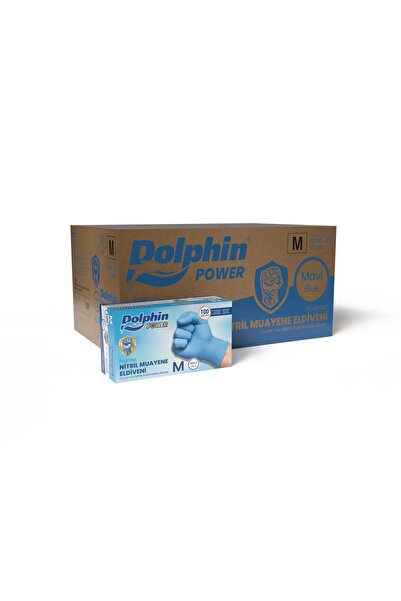 Dolphin Nitril Muayene Eldiveni Pudrasız Kalın Mavi M Beden 100 Adet x 20 Pak...
