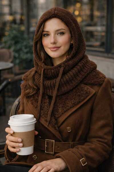 ATE ÖZGÜNEŞ TRİKO TEKSTİL cu glugă BALACLAVA TRICOTATĂ CU ȘNURURI