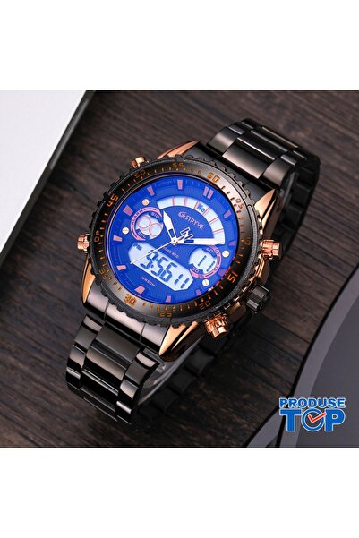 STRYVE Men's Digital Watch Black with Rose Gold and Metal Bracelet + GIFT BOX...