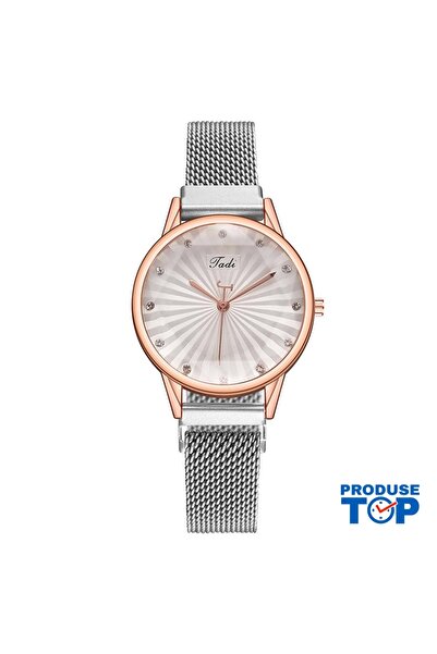 QUARTZ Elegant Silver Women's Watch with Adjustable Magnetic Bracelet CDQZ050