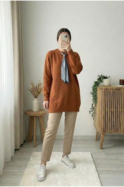 MODAQU Crew Neck Scarf Knitwear Tunic - Tile