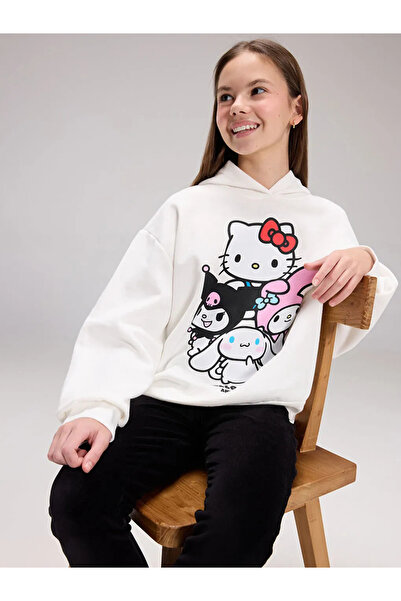 LC Waikiki Παιδικό φούτερ LCW Kids Ecru με κουκούλα Hello Kitty με τύπωμα για...