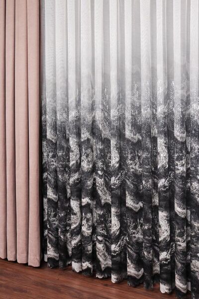 Belvedere Aura Marble Digital Printing Tight Pleated Modern Tulle Curtain