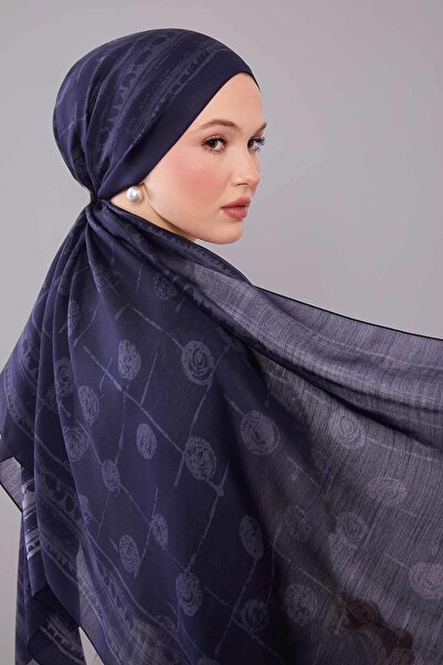 Levidor Indigo Round Patterned Wool Silk Shawl