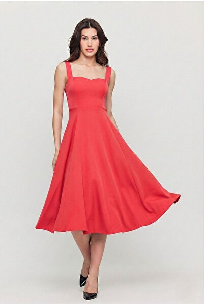 Ceylen Kare yaka Midi Boy Double Elbise