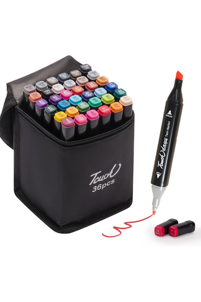 Leon Lifestyle 36-Color Double-Tip Marker Set with Case - Ideal for Drawing a...