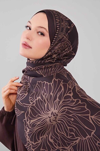 Levidor Bitter Brown Floral Patterned Wool Silk Shawl