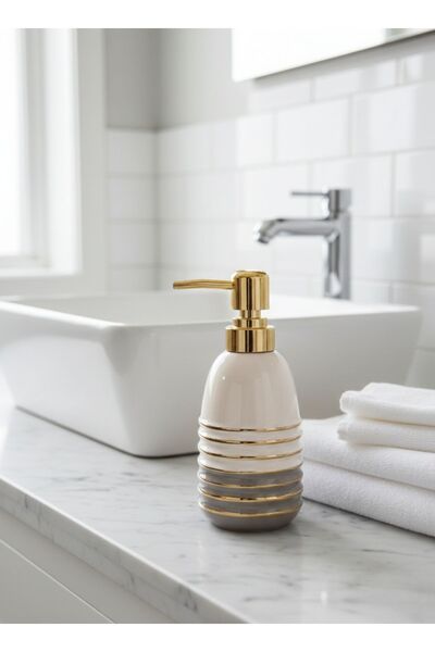 ARVALE Vena Gold Luxury Porcelain Liquid Soap Dispenser - Modern Bathroom and...