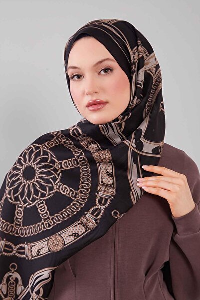 Levidor Black Mixed Patterned Wool Silk Shawl
