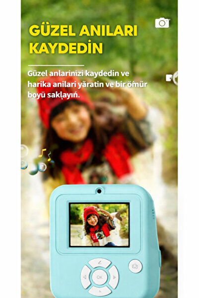 qasul Çocuklar İçin Akıllı Baskı Kamerası Anında Siyah Beyaz Baskı, Ön ve Arka Kamera, Oyunlu ve Filtreli