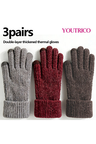 Youtrico 3 pairs Double-layer thickened warm winter gloves