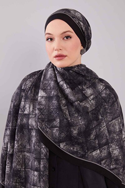 Levidor Black Baklava Pattern Wool Silk Shawl