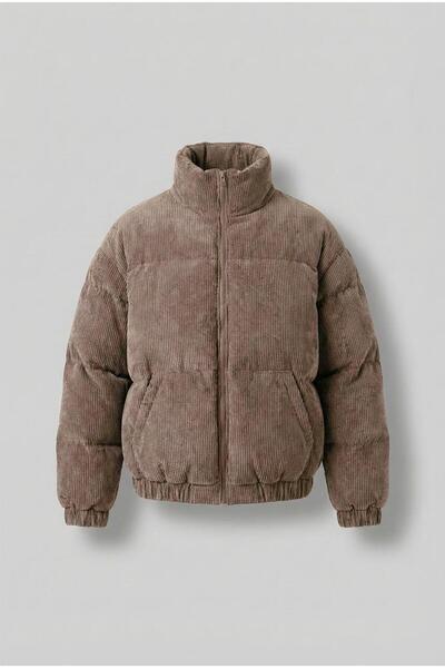 ablukaonline Men's Padded Corded Fabric Velvet Coat Light Brown