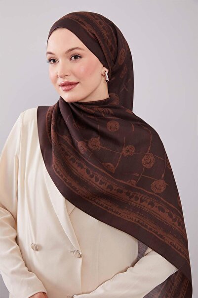 Levidor Bitter Brown Round Patterned Wool Silk Shawl