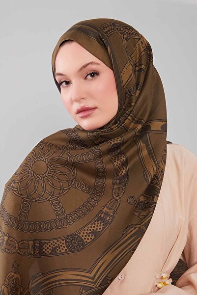 Levidor Khaki Mixed Patterned Wool Silk Shawl