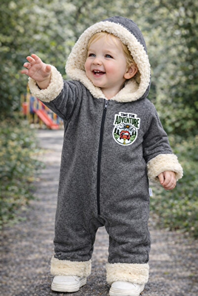 Chicsy Baby Kışlık tatlı İçi Kürklü Kapüşonlu Bebek Astronot Tulum Fermuarlı,...