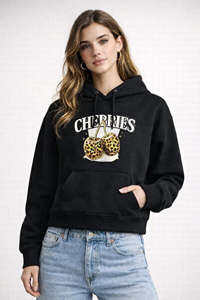 SMAC Women's Oversized Hooded Sweatshirt with Cherry Print and Printed Kangar...