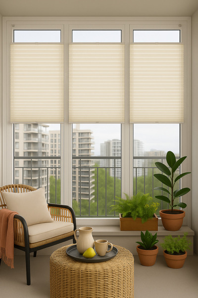 NetworkAvm Ekru Plise Katlanır Cam Balkon Perdesi - Ofis Perdesi - Mutfak Per...