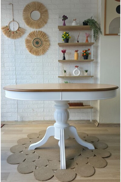 silla Concept Baba Ayaklı Masa Naturel Ahşap Oval Üst Tablalı Beyaz Ayaklı Aç...