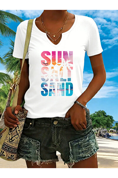 mercoledi Sun Salt cu imprimeu pentru femei, cu mâneci pe jumătate în formă d...