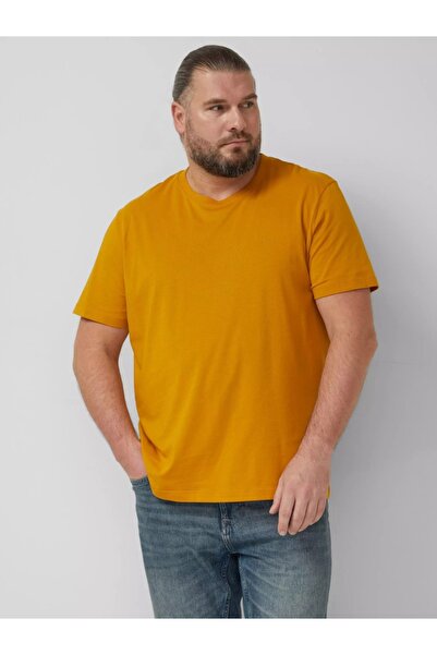 s.Oliver Tricou bărbătesc mărime mare cu guler rotund, 100% bumbac, galben în...