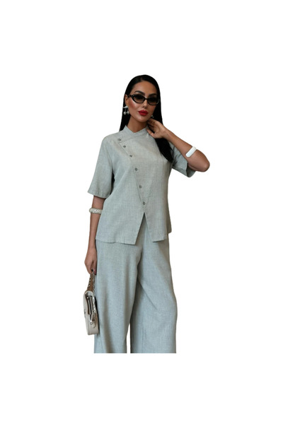 Sobe Costum de damă din viscoză – Palazzo turcoaz