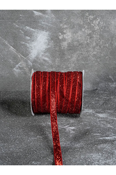 ARN 1 Cm Kadife Dekoratif Şerit 3 Metre (Kırmızı)-1 Cm Simli Kurdele
