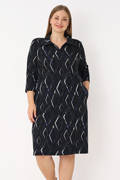 İntensive Жіноче плаття великого розміру з принтом, кишенями та жакардовими р...