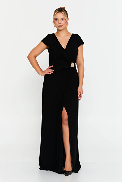 DORİDORCA Women's Double-Breasted Collar Pleated Detailed Wide Size Range Lon...