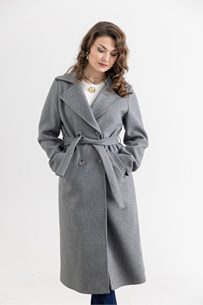 TUĞBA ERGÜL Women's Belted Button Detailed Cashmere Coat