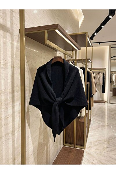 Axesoire S009-1 Siyah Üçgen İçten Geçmeli Triko Omuz Şalı