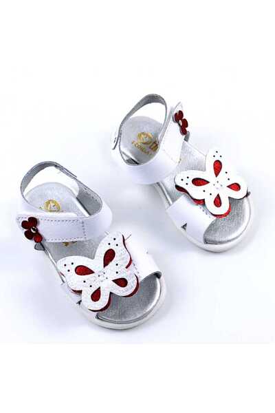 tino Sandals made of natural leather, for girls, with butterflies 3263-WHITE/RED