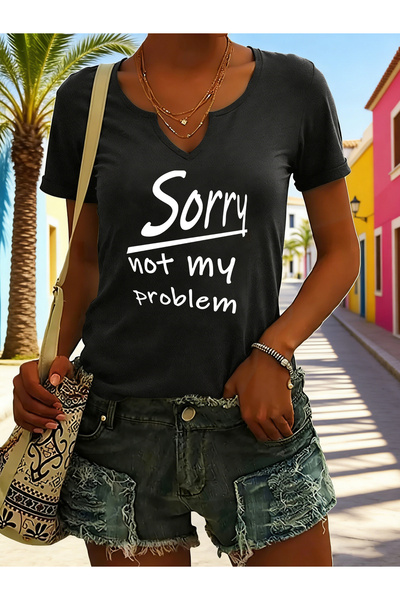 mercoledi Γυναικεία μπλουζάκια Not My Problem με τύπωμα με μισά μανίκια σε σχ...