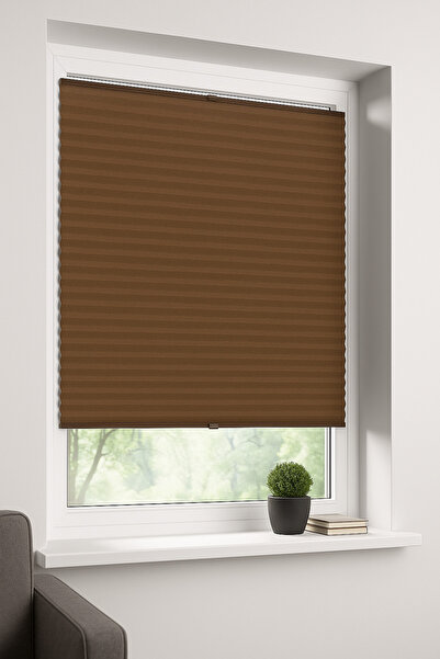 NetworkAvm Kahverengi Plise Katlanır Cam Balkon Perdesi - Ofis Perdesi - Mutf...