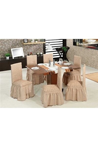 BULSAN Set de 6 huse elastice pentru scaune cu volane, bej