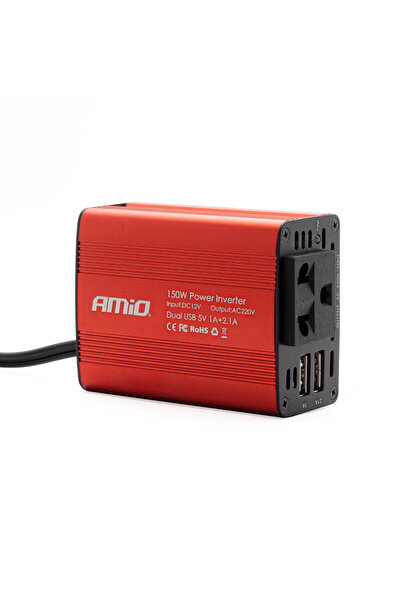 AMIO Convertor de tensiune 12 V -> 230 V, 150 W/300 W, 2 x USB 5 V