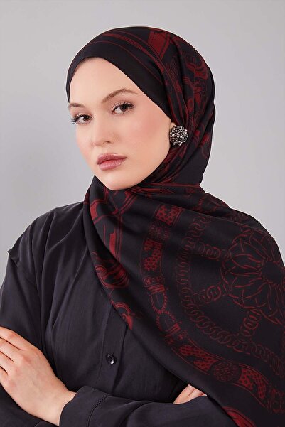Levidor Black-Red Mixed Patterned Wool Silk Shawl
