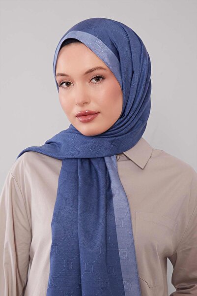 Levidor Navy Blue Honeycomb Embroidered Monogram Shawl