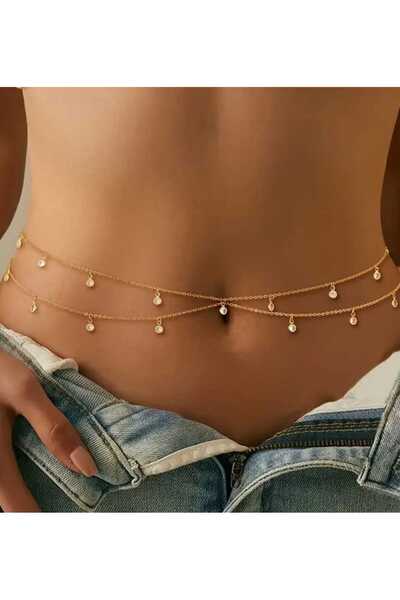 sarıyer silver Taşlı Bel Göbek Zincir Altın Kaplama Sarı Renkli Çok Katmanlı ...