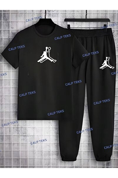 CALP TEKS Simaç Adam Printed T-Shirt-Sweatpants Top and Bottom Set