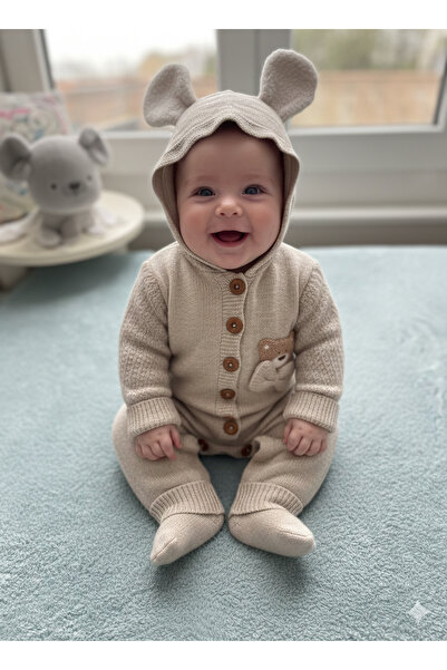 BETSY STUDIO Knitwear Welsoft Teddy Bear Embroidered Baby Jumpsuit