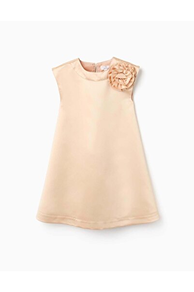 Ziddy فستان طويل من الساتان مزين بتطريزات زهور وبطانة للبنات، ذهبي اللون