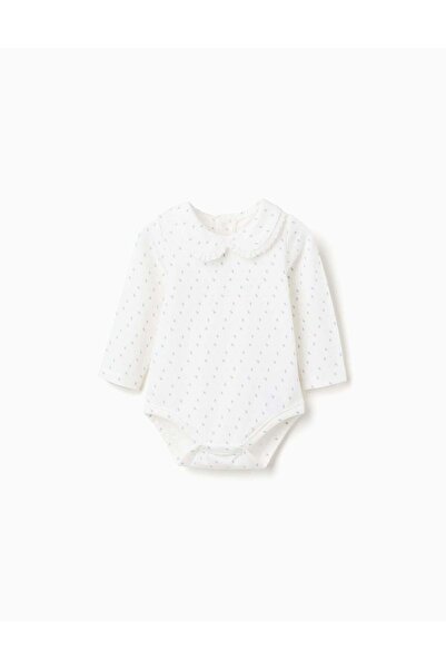 Ziddy Long sleeve bodysuit with leaf motif for newborn girls, white/blue