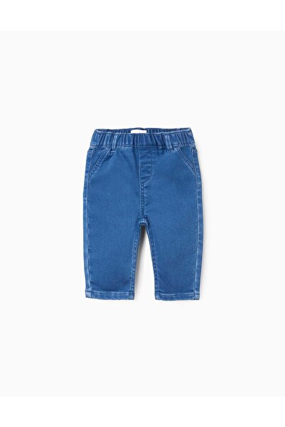 Ziddy بنطلون جينز بخصر مطاطي للأطفال حديثي الولادة، أزرق